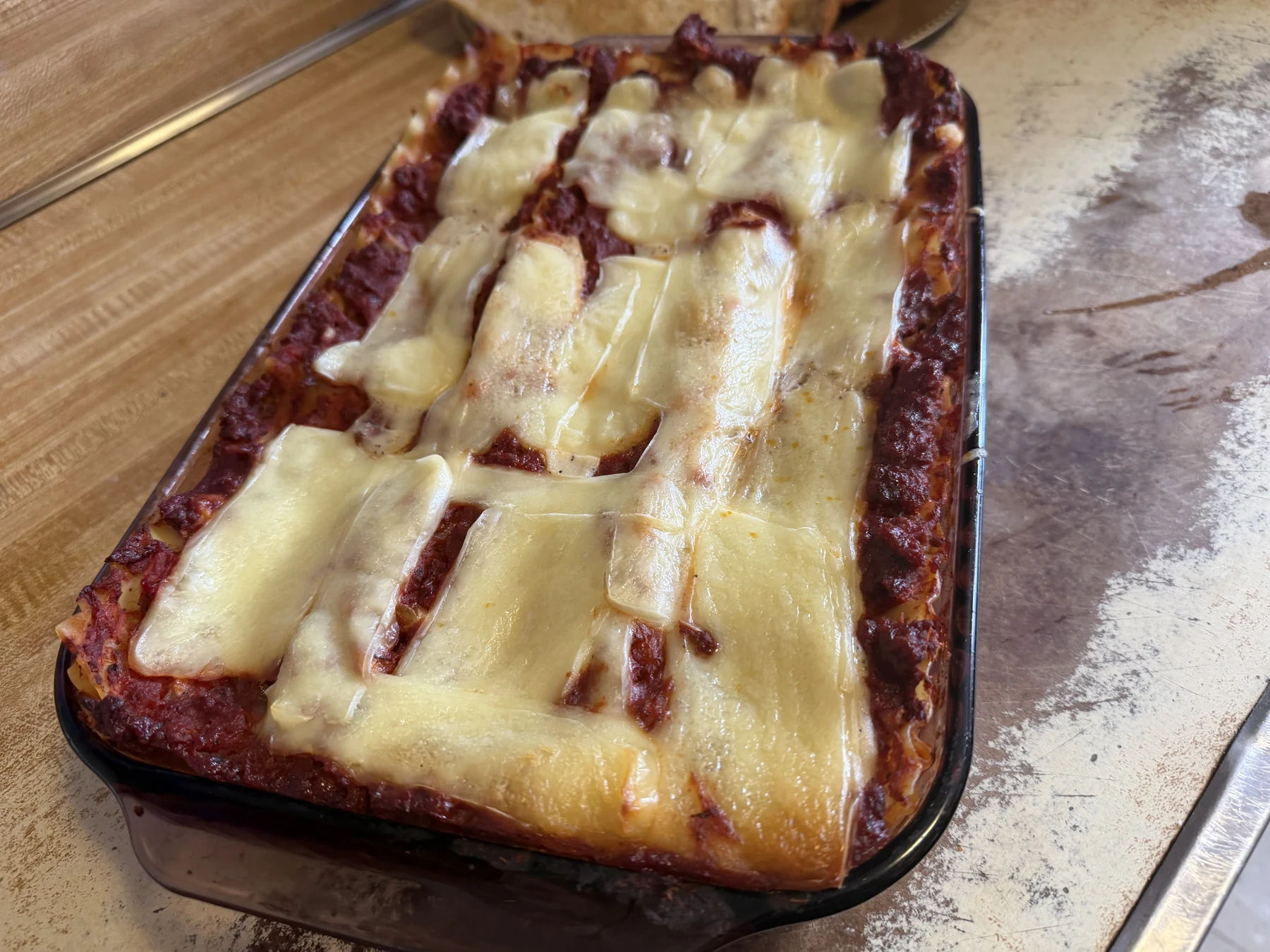 Homemade rectangular frosted cake